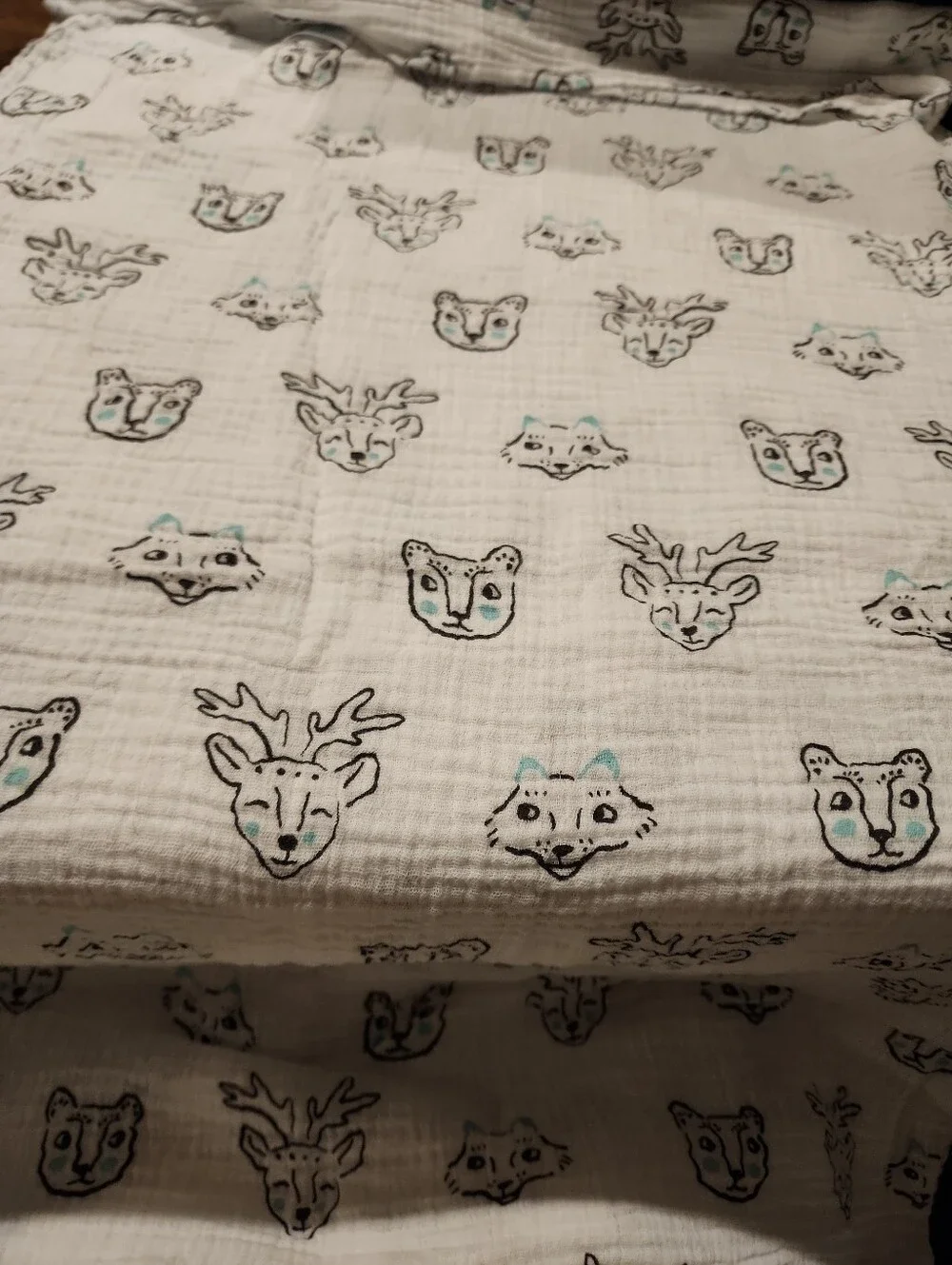 Aden Anaias White Muslin Swaddle Teal Accent Animal Faces Deer